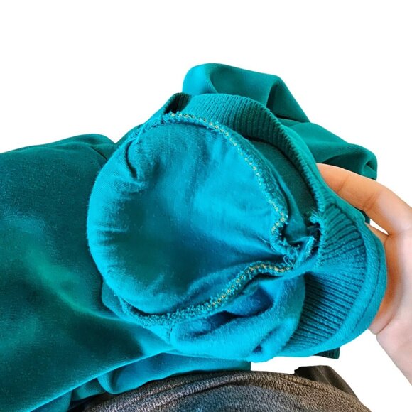 80s Womens Medium Dropwaist Velour Dress Mockneck Teal Turquoise‎ Blue Green - Picture 7 of 9